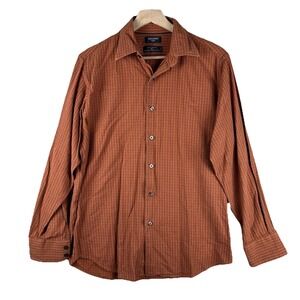 Dockers Men's Plaid Shirt Size M Orange Mercerized Cotton Button-Up Long Sleeve